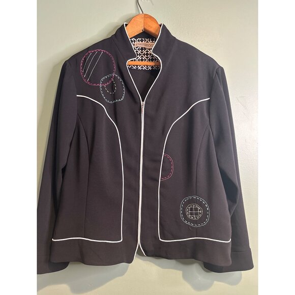 Canvasbacks Women’s 14 Black Vintage Blazer Y2K Embroidered Designs Made in USA - Picture 1 of 8